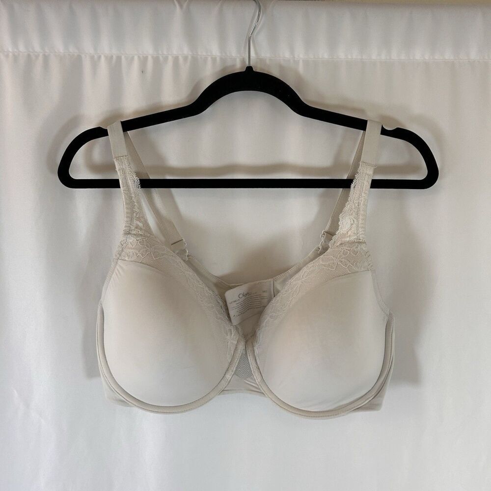 Olga Warners Bra Women's 38D White Floral Lace Hook Eye GF-7961-A Adjustable